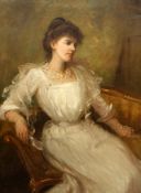 Arthur John Black (1855-1936)oil on canvas,Portrait of a lady seated in an armchair,signed,50 x