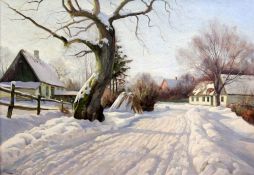 Harald Julius Niels Pryn (Danish, 1891-1968)oil on canvas,Winter landscape, Kajerød,20 x 27.5in.