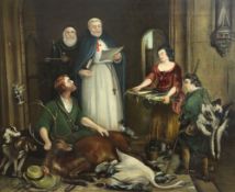 N. Fraseroil on canvas,Interior with priest receiving a tithe,signed,24.5 x 29.5in,