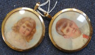 English School c.1910pair of oils on ivory,Miniatures of Arthur and Eleanor Williams,one