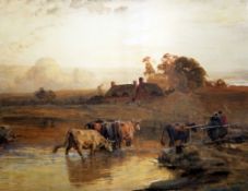 Robert Thorne Waite (1832-1935)watercolour,`Calling home the cattle`,signed,18 x 24in.