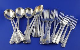 A George V part suite of silver reed and ribbon pattern flatware by Elkington & Co, comprising