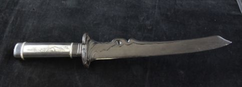 A Gorham & Co ebony letter opener, modelled as a Japanese Tanto, the handle with silver inset panels