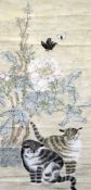 Chinese School, 18th / 19th centurywatercolour on paper,Two cats amid peonies and butterflies,80 x