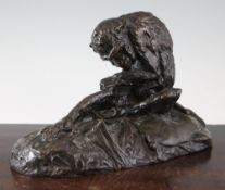 Emmanuel Fremiet (1824-1910). A bronze model of a seated monkey, with a snail, on naturalistic base,