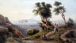 Giovanni Lanza (Italian, 1827-1889)watercolour,Bay of Naples from Sorrento with Vesuvius in the