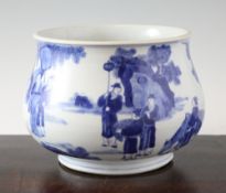 A Chinese blue and white censer, Jiajing mark, Kangxi period, painted with a peasant with oxen