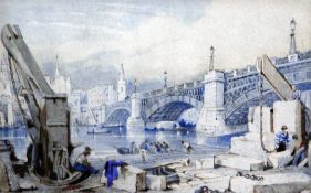 Samuel Prout (1783-1852)watercolour,View of Southwark Bridge, London,4 x 6.5in.