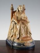 A large Doulton Lambeth stoneware seated figure of Queen Victoria, by John Broad, c.1901, the