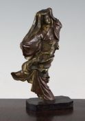 A Japanese gilt and brown patinated bronze figure of a bijin, Meiji period, wearing flowing robes,