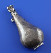 An early 19th century Polish? silver teardrop shaped scent flask, with engraved armorial and