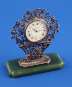 An early 20th century French silver, marcasite and ruby set boudoir timepiece by E. Dreyfous,