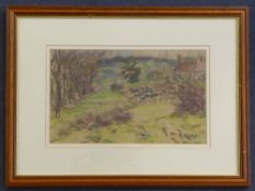 Paul Maze (1887-1979)pastel,Landscape with cattle in a field,signed,6 x 9.75in.