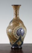 A Doulton Lambeth stoneware bottle vase, by Florence E. Barlow, the neck and ogee moulded body