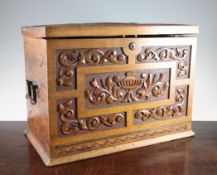 A late Victorian carved walnut travelling desk compendium, bramah lock marked for Thornhill, New