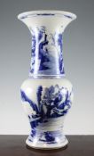 A Chinese blue and white yen-yen vase, painted with sages and other figures in rock work and river