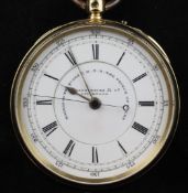 A Victorian 18ct gold keyless chronograph pocket watch by J. Hargreaves, Liverpool, with Roman