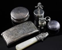 Six small items of silver including Edwardian card case and pill box.