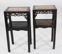 A pair of late 19th century Chinese hardwood occasional tables, with rouge marble inset top and