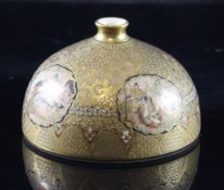 A Japanese Satsuma pottery `beehive` waterdropper, Meiji period, painted with figures in interiors