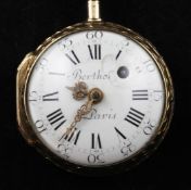 A late 18th/early 19th century French gold keywind pocket watch by Berthoud, Paris, with Roman