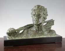 Alexandre Ouline. A French Art Deco bronze bust of a male, signed Ouline, on a rectangular