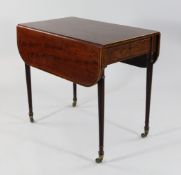 A George III plum pudding mahogany boxwood strung Pembroke table, with single end drawer opposing