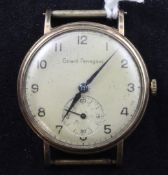 A gentleman`s 1950`s 9ct gold Girard Perregaux manual wind wrist watch, with Arabic dial and