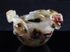 A Chinese agate brush washer, 18th/19th century, with lion-dog handles, 4in. (10cm)Late Louis