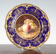 A Coalport fruit painted cabinet plate, by Frederick Chivers, c.1922, painted with grapes,