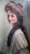 Edith Fortunee Tita De Lisle (1866-1911)oil on canvas,Portrait of a young lady,monogrammed,19.5 x