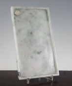 A Chinese jadeite rectangular tray, 20th century, the white stone with apple green and pale lavender