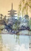 Hiroshi Yoshida (1876-1950)3 woodblock prints,Sarusawa Pond, Osaka Castle and Kin Kalto,signed in