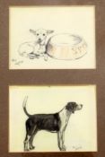 Cecil Aldin (1870-1935)pencil and crayon on ivory,Studies of a Chihuahua beside a water bowl and a