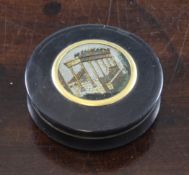 A late 18th/early 19th century circular tortoiseshell snuff box, the top inset with an Italian micro