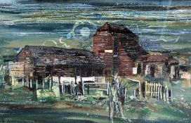 Ray Evans (b.1920)ink, watercolour and acrylic,Old Barn, Ower,signed and dated `69, RI label verso,