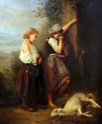 Henry Campotosto (1833-1910)oil on mahogany panel,"The Pet Lamb",signed and dated 1872,44 x 34in.