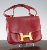 A 1970`s Hermes red leather Constance handbag