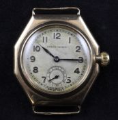 A gentleman`s 1930`s 9ct gold Rolex Oyster wrist watch, with octagonal case and circular Arabic dial