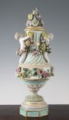 A Dresden porcelain vase and cover, late 19th century, in Meissen style, the wrythen fluted body