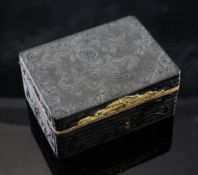 An 18th century French pressed tortoiseshell and gilt mounted rectangular snuff box, decorated