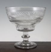 A Regency cut glass pedestal bowl, c.1800, with diamond slice and paterae cut panels, the single