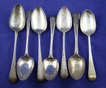 A pair of George III provincial silver Old English pattern table spoons by John Langlands, with