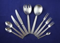 A suite of Georg Jensen sterling silver Bernadotte pattern cutlery for eight, designed by Sigvard