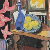 Lars Hallberg (1933-1956)gouache on card,Still life with a decanter and lemons,signed in pencil
