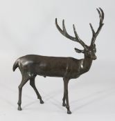 A modern Chinese bronze model of a deer, H.2ft