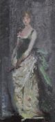 Manner of John Singer Sargentoil on wooden panel,Portrait of a lady wearing a ballgown,10.5 x 4.