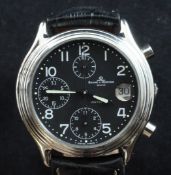 A gentleman`s 1990`s stainless steel Baume & Mercier Chronograph Baumatic wrist watch, the black