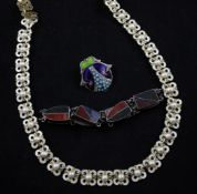 A 20th century Norwegian sterling silver gilt, white enamel and mother of pearl necklace, by David