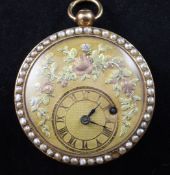 An early 19th century French three-colour gold and split pearl set keywind pocket watch, the Roman